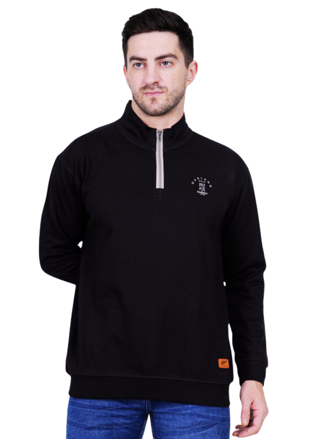 Men's Black Half-Zip Sweatshirt -Premium Cotton Quarter-Zip Fleece Sweatshirt
