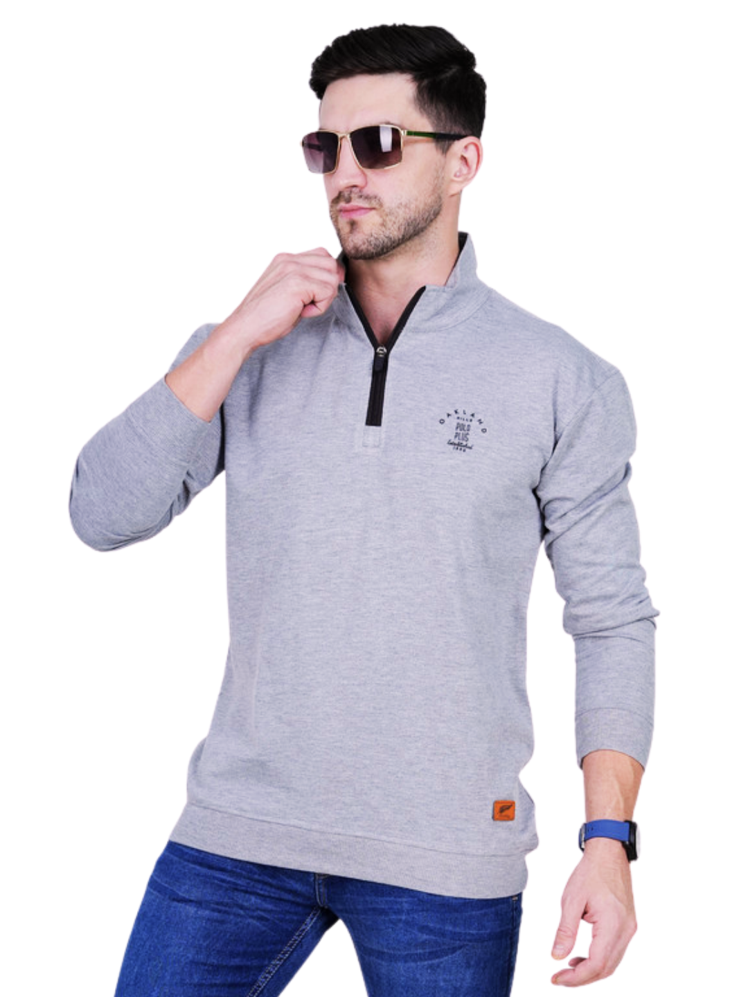 Men's Grey Half-Zip Sweatshirt -Premium Cotton Quarter-Zip Fleece Sweatshirt