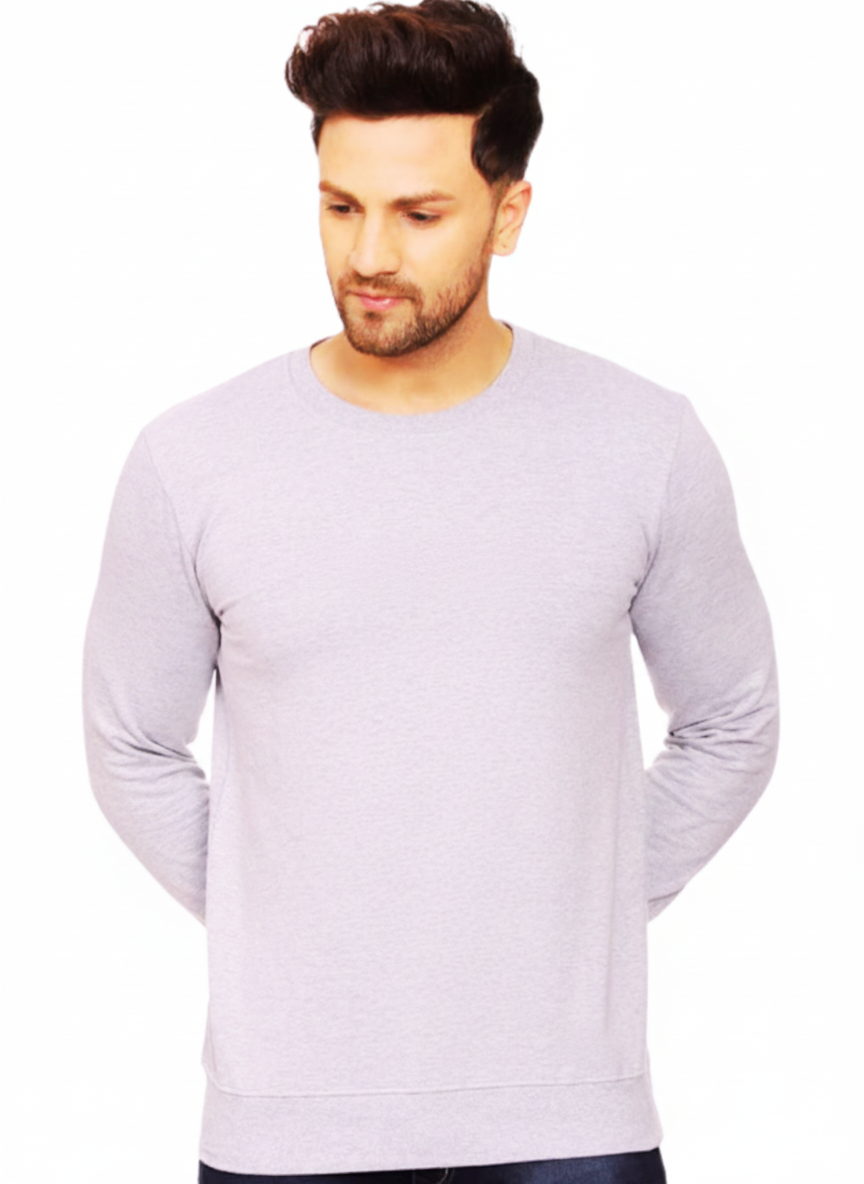Men's Grey Crewneck Sweatshirt - Premium Cotton Fleece Pullover