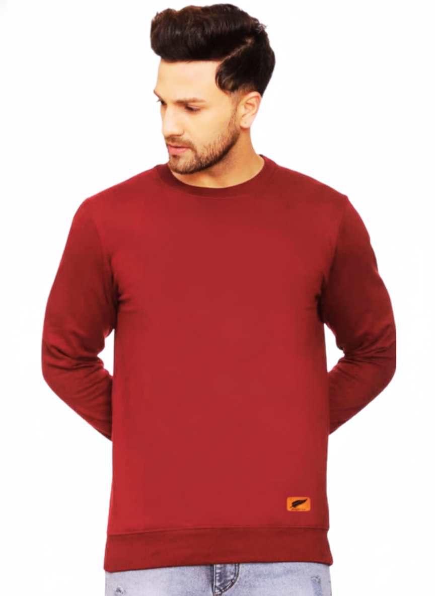 Men's Maroon Crewneck Sweatshirt - Premium Cotton Fleece Pullover