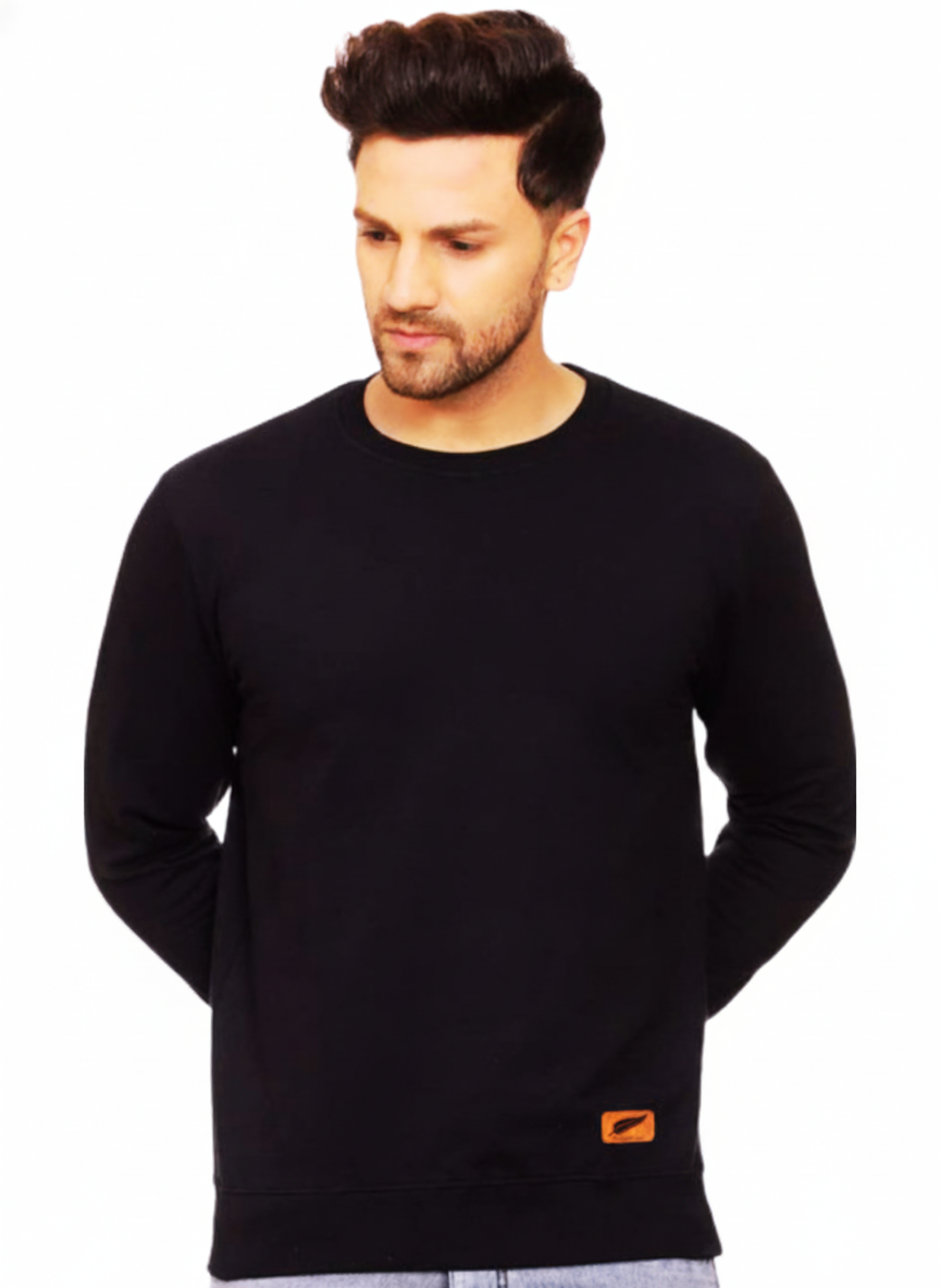 Men's Black Crewneck Sweatshirt - Premium Cotton Fleece Pullover
