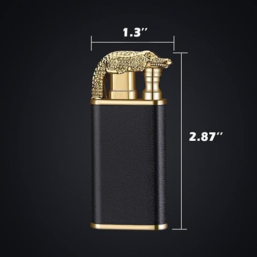 Jet Torch Lighter, Stylish Crocodile-Design Lighter, Dual-Mode Soft/Jet Flame Lighter, Metal Pipe Lighter with Adjustable Flame Control, Refillable Butane Lighter (Black)