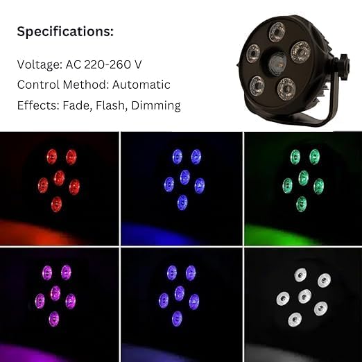 
                      
                        6LED Mini Par DJ Lights Plug Cable Ideal for Festivals & Parties - Multicolor
                      
                    
