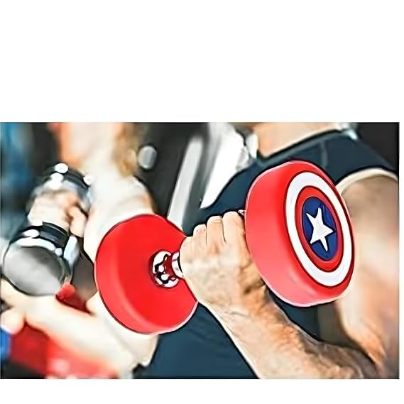 Red Captain America Dumbbells Set (10 kg X 2 = 20 Kg) Set of 2 Fixed Round Dumbells for Gym Home workout Exercise & Fitness Heavy Duty Solid Caste Iron Handle