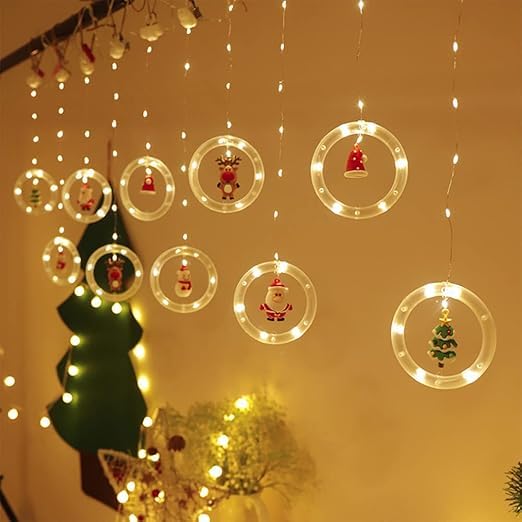 VESPA Eed Special Lights - Featuring 6 Star and 6 Heart-Shaped Lights with Santa Claus Accents, Perfect for Diwali and Indoor Décor (Warm White)