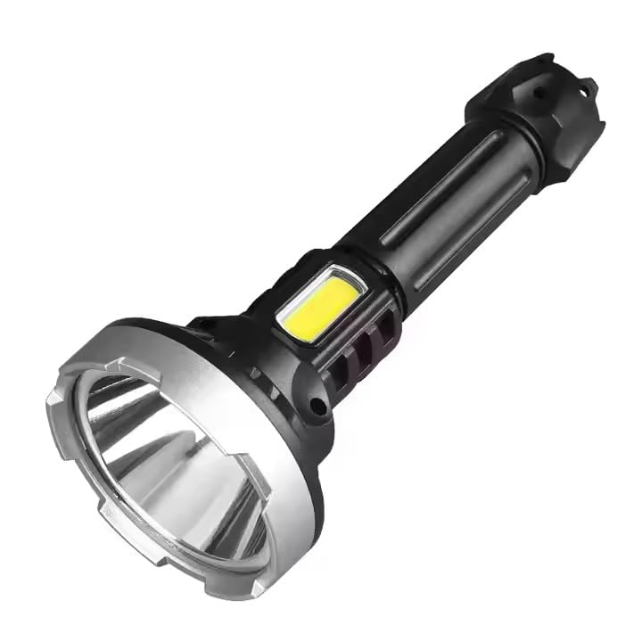 VESPA High-Brightness Rechargeable LED Torch with 5W LED + COB Light, USB Charging & Emergency Mode (Multicolor)