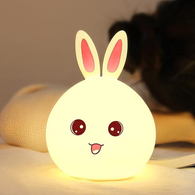 Cute Rabbit LED Night Lights Lamp Soft Silicone Touch & Rechargeable