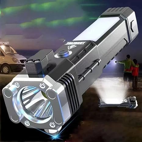 
                      
                        LED 3W Rechargeable Torch | Long-Range Flashlight with Car Rescue Tools – Hammer, Seatbelt Cutter & USB Power Bank
                      
                    