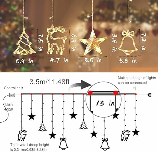 
                      
                        SAMEILI Christmas Window Lights - LED Snowflake and Bell Hanging Decorations for Festive Atmosphere (6 Star, 2 Deer, 2 Bell Light) (Warm White)
                      
                    