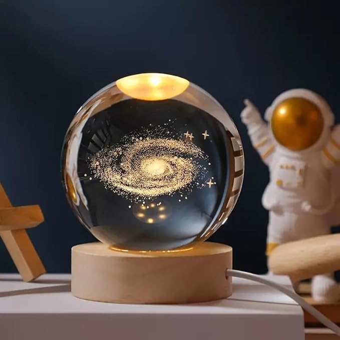 3D Crystal Wooden Base Galaxy Globe Night Lights