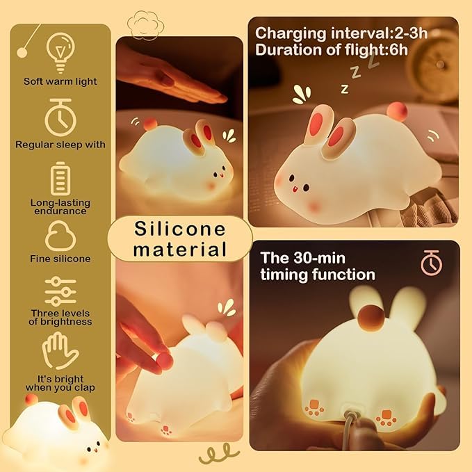 
                      
                        Sleeping Rabbit LED Night Lights Lamp Soft Silicone Touch & Rechargeable
                      
                    