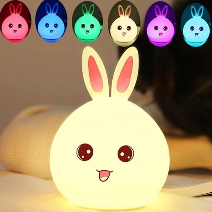 Cute Rabbit LED Night Lights Lamp Soft Silicone Touch & Rechargeable