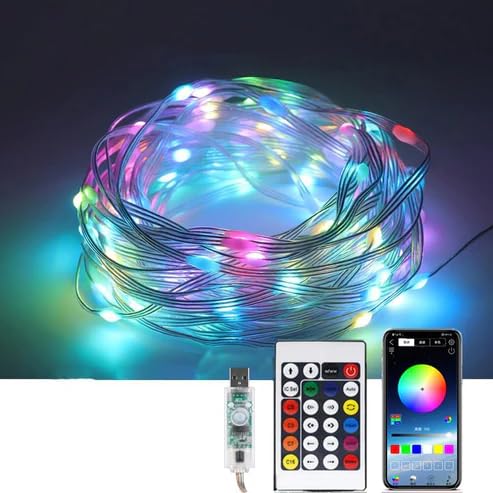 
                      
                        SAMEILI RGB USB Twinkle Smart Fairy Light String 10 Meter 66 LED White Wire Music Bluetooth Mesh APP IR Remote DIY Control Sync Color Chasing IP65 Multicolor (Pack of 1)
                      
                    