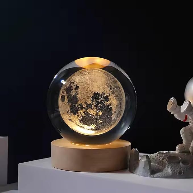 3D Crystal Wooden Base Moon Globe Night Lights