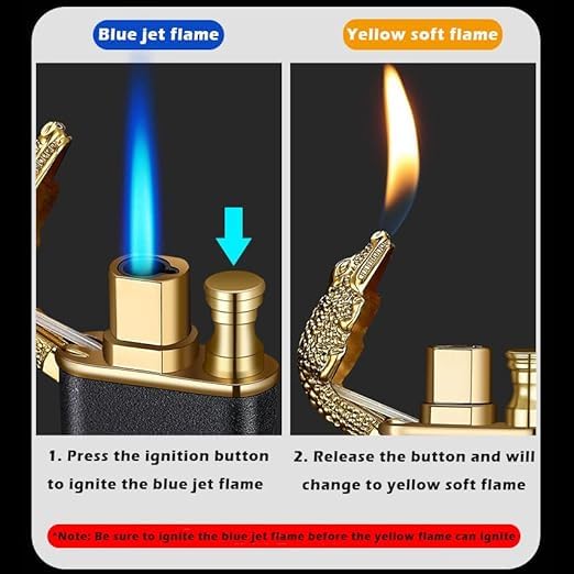 
                      
                        Jet Torch Lighter, Stylish Crocodile-Design Lighter, Dual-Mode Soft/Jet Flame Lighter, Metal Pipe Lighter with Adjustable Flame Control, Refillable Butane Lighter (Black)
                      
                    