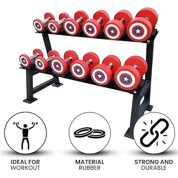 
                      
                        Red Captain America Dumbbells Set (10 kg X 2 = 20 Kg) Set of 2 Fixed Round Dumbells for Gym Home workout Exercise & Fitness Heavy Duty Solid Caste Iron Handle
                      
                    