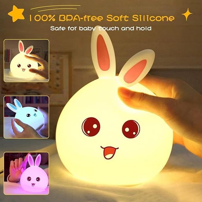 
                      
                        Cute Rabbit LED Night Lights Lamp Soft Silicone Touch & Rechargeable
                      
                    