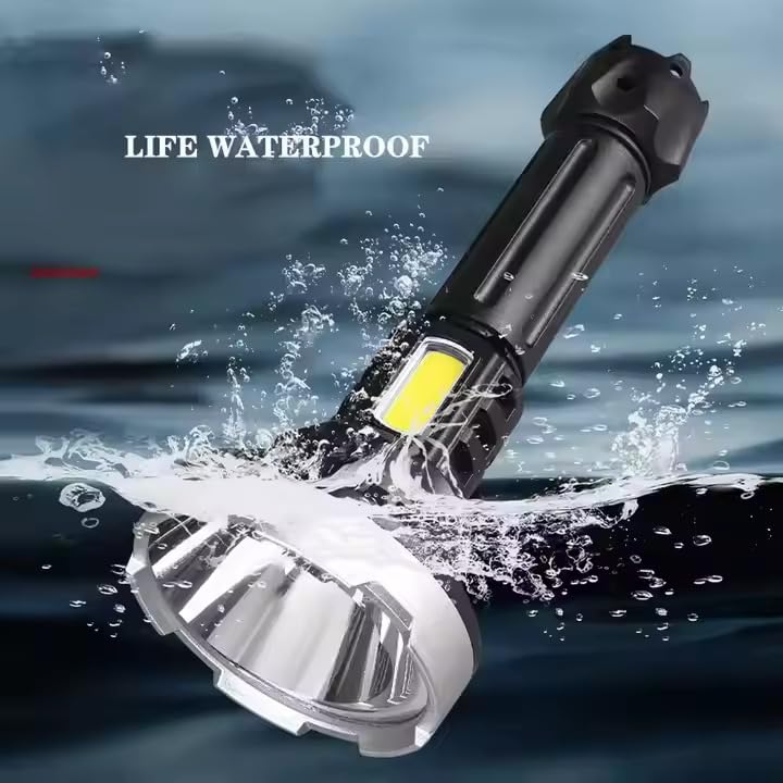 VESPA High-Brightness Rechargeable LED Torch with 5W LED + COB Light, USB Charging & Emergency Mode (Multicolor)