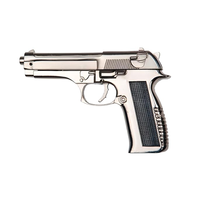Gun Gas Lighter Pistol Lighter Heavy Weight Metal Body Gun Pistol Shaped with Barrel Pull Back System and Holster Pocket Lighter for Decorative, Smoking Filled (Grey)