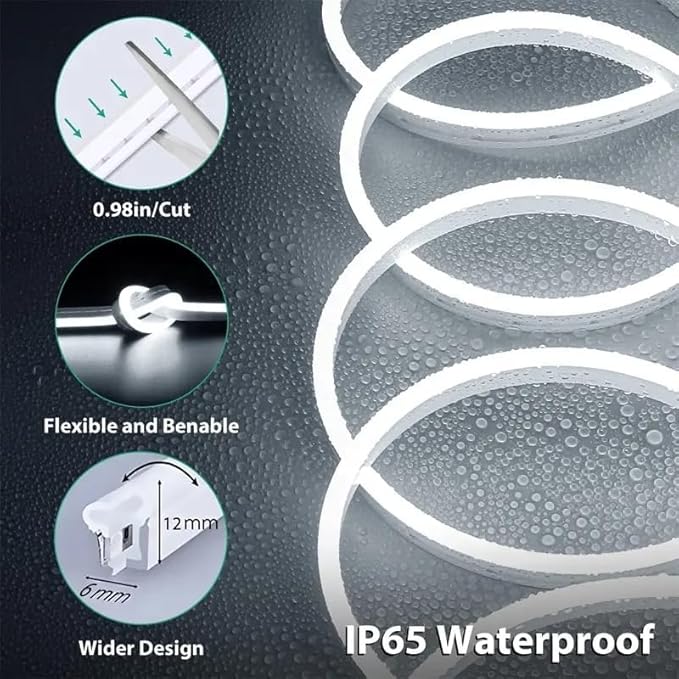 5 METER Neon Lights & 12V Adapter Silicone Flexible LED Strip Lights - White