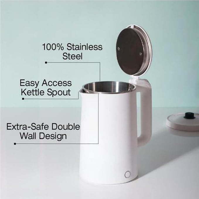 
                      
                        Electric Kettle for Coffee & Tea - Stainless Steel & Glass, 800W with Blue LED Light, Auto Shut-Off, Easy Clean Availabe White Color (1 Litres)
                      
                    