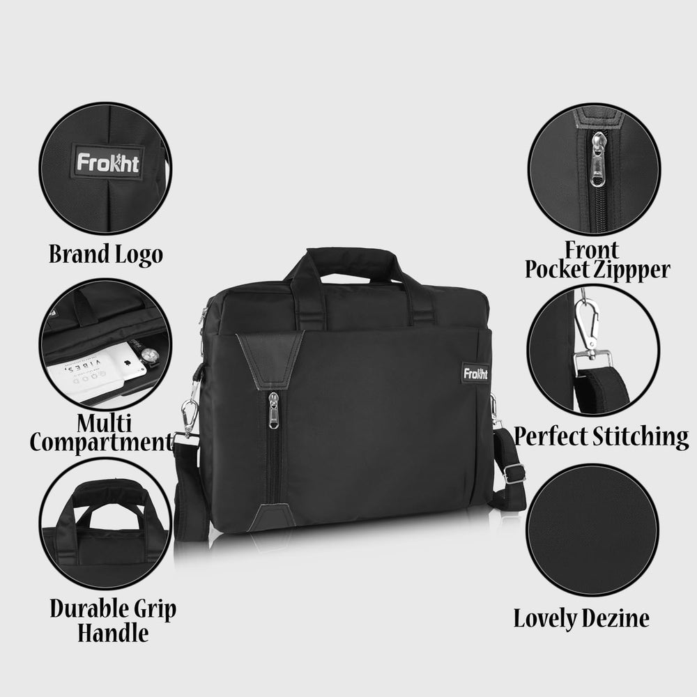 
                      
                        Stylish Black Water-Resistant Laptop Bag | Messenger Design for Office & Travel
                      
                    