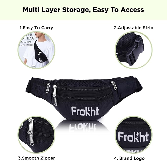 
                      
                        Black Waist Pouch Bag | Multi-Pocket Travel & Sports Fanny Pack
                      
                    