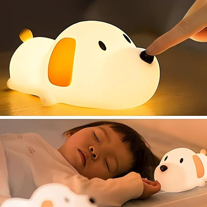 Cute Puppy LED Night Lights Lamp Soft Silicone Touch & Rechargeable