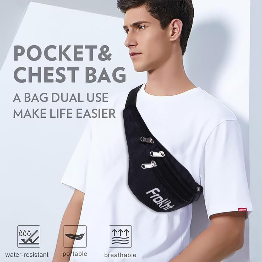 
                      
                        Black Waist Pouch Bag | Multi-Pocket Travel & Sports Fanny Pack
                      
                    