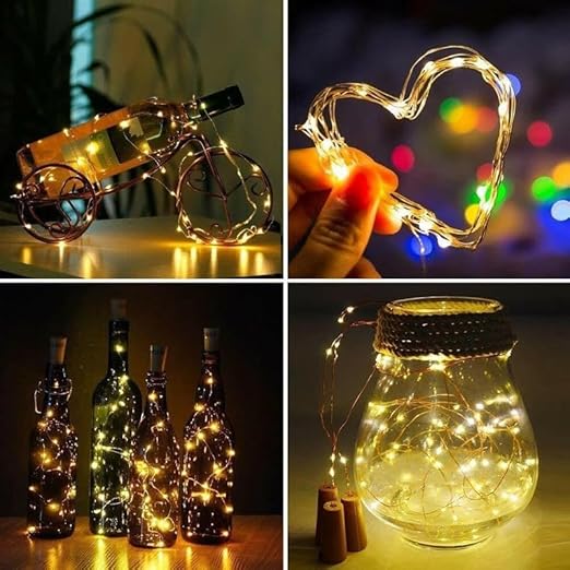 Pack Of 5 Cork Bottle Fairy String Lights With Battery Operated - Warm White