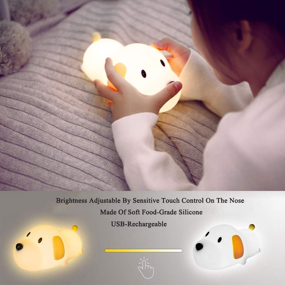 
                      
                        Cute Puppy LED Night Lights Lamp Soft Silicone Touch & Rechargeable
                      
                    