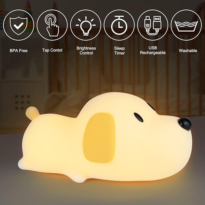 
                      
                        Cute Puppy LED Night Lights Lamp Soft Silicone Touch & Rechargeable
                      
                    