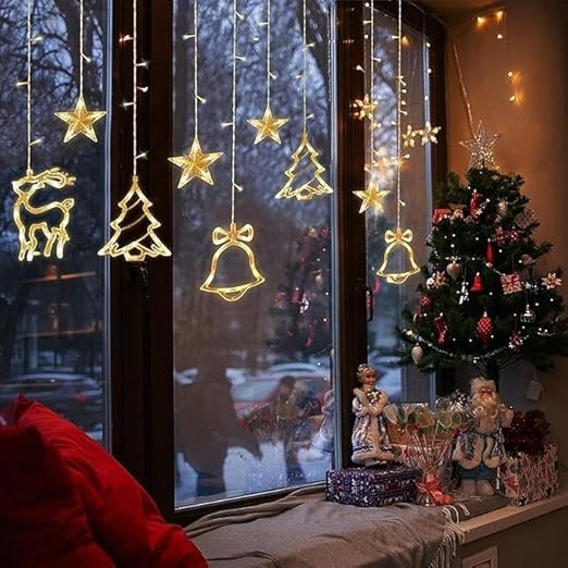 
                      
                        SAMEILI Christmas Window Lights - LED Snowflake and Bell Hanging Decorations for Festive Atmosphere (6 Star, 2 Deer, 2 Bell Light) (Warm White)
                      
                    