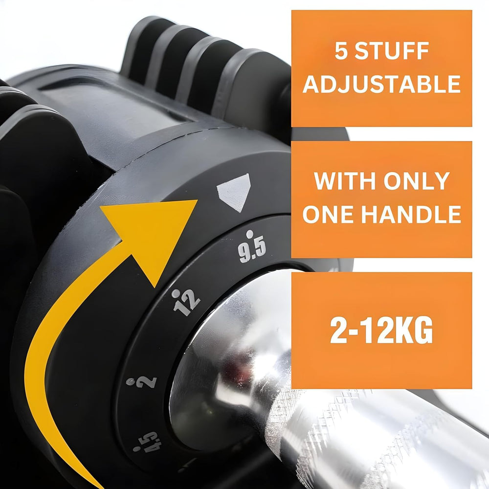 
                      
                        Adjustable Dumbbell 2.5KG UPTO 12KG Enhanced 5-Points Safety Lock - Pair
                      
                    
