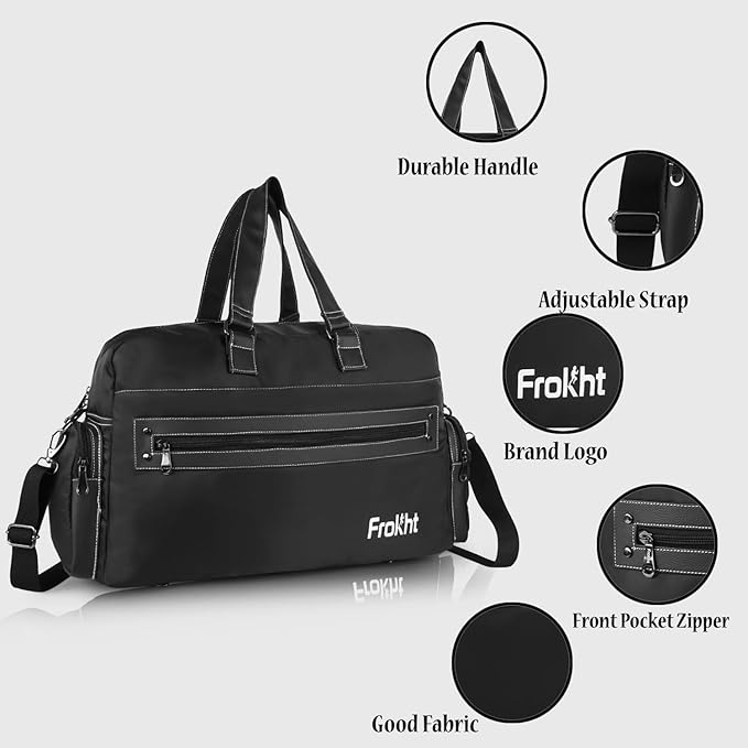 
                      
                        Black Travel Duffel Bag | Cabin-Size Hand Luggage with Shoulder Strap
                      
                    