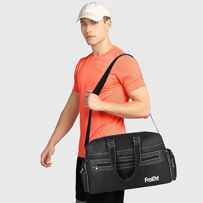 
                      
                        Black Travel Duffel Bag | Cabin-Size Hand Luggage with Shoulder Strap
                      
                    