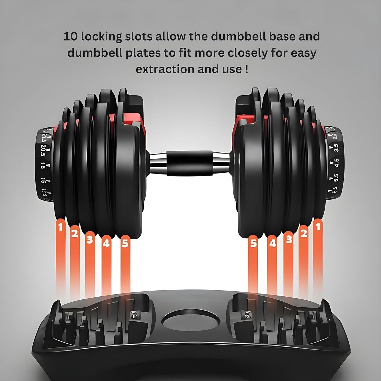 Adjustable Dumbbell 2.5KG UPTO 24KG Enhanced 15-Points Safety Lock - Single