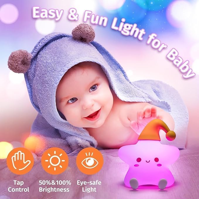 Star LED Night Lights Lamp Soft Silicone Touch & Rechargeable