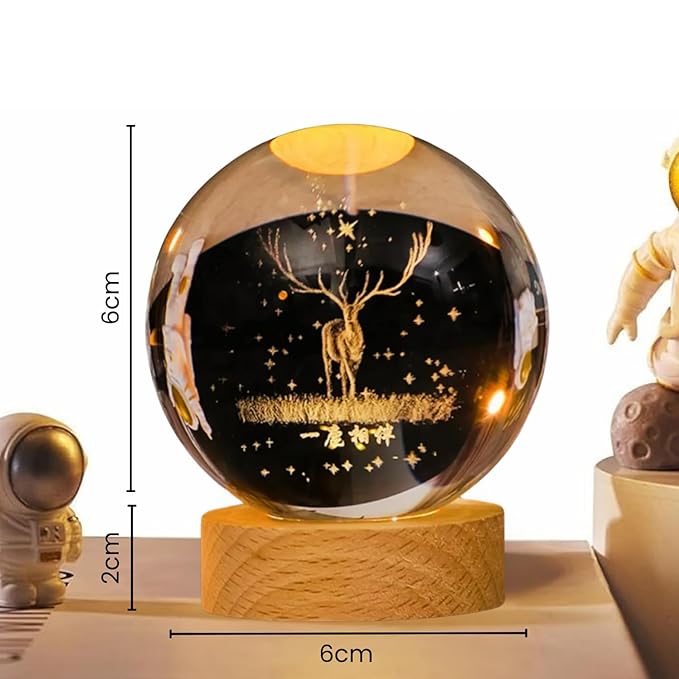 3D Crystal Wooden Base Raindeer Globe Night Lights
