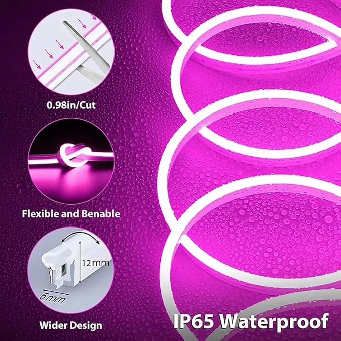 5 METER Neon Lights & 12V Adapter Silicone Flexible LED Strip Lights - Pink