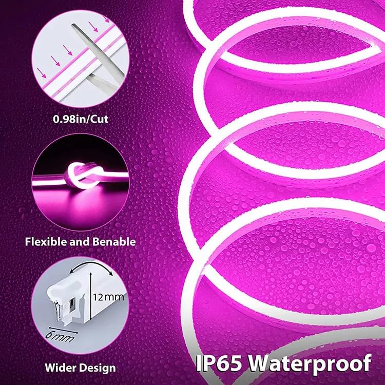 5 METER Neon Lights & 12V Adapter Silicone Flexible LED Strip Lights - Pink