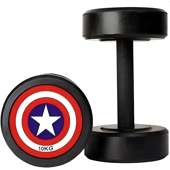 Captain America Rubber Dumbbells Set (10 kg X 2 = 20 Kg) Set of 2 Fixed Round Dumbells for Gym Home workout Exercise & Fitness Heavy Duty Solid Caste Iron Handle