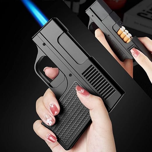 New -Style Cigarette Case with Windproof Jet Torch Lighter | Refillable Lighter & Cigarette Holder Box | Unique and Fun Gifts for Men in Black