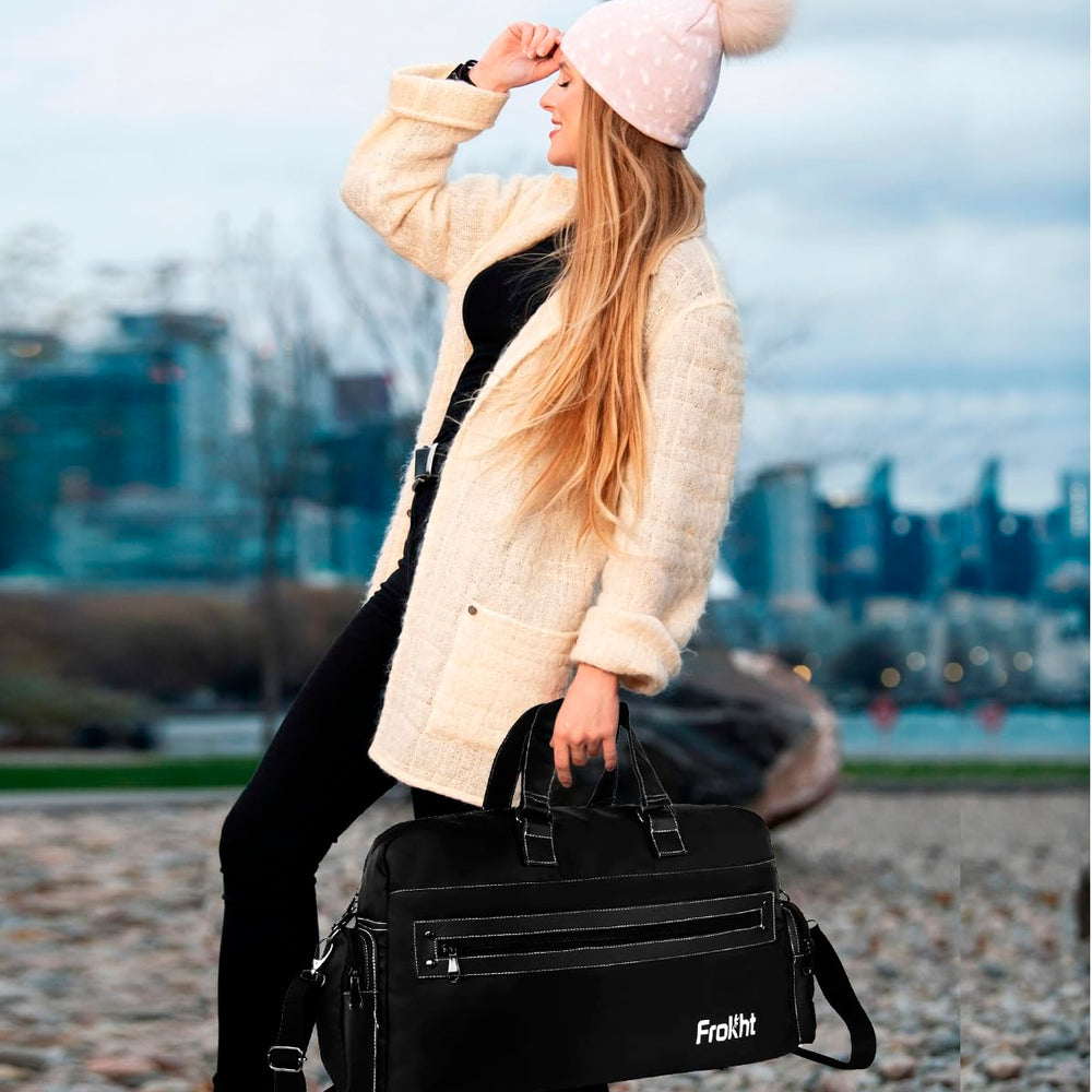 
                      
                        Black Travel Duffel Bag | Cabin-Size Hand Luggage with Shoulder Strap
                      
                    