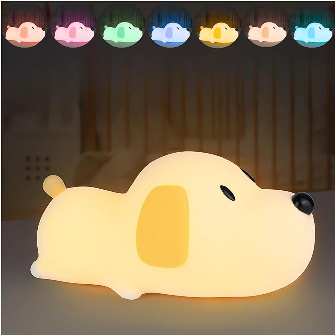 Cute Puppy LED Night Lights Lamp Soft Silicone Touch & Rechargeable