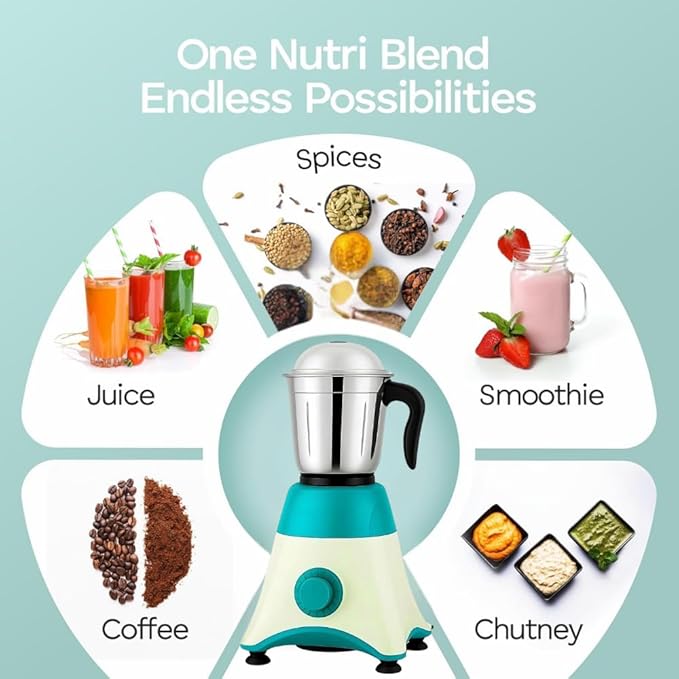 
                      
                        Kavyara Mixer Grinder 500W with 3 Stainless Steel Jars | Multi-Purpose Wet & Dry Grinding | 2-Year Warranty | 3-Speed Settings for Home Use (GREEN)
                      
                    