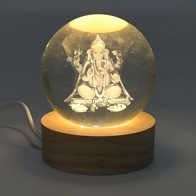 3D Crystal Wooden Base Ganeshji Globe Night Lights