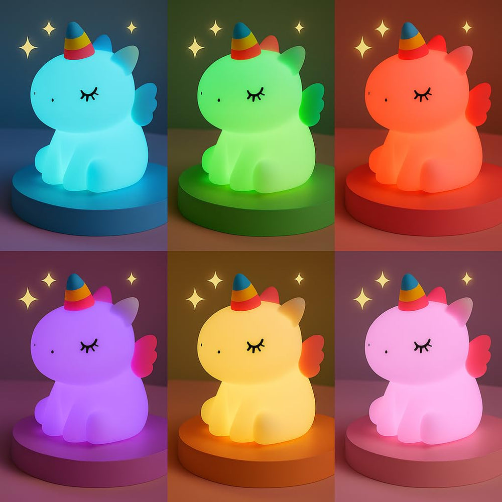 Sitting Unicorn LED Night Lights Lamp Soft Silicone Touch & Rechargeable