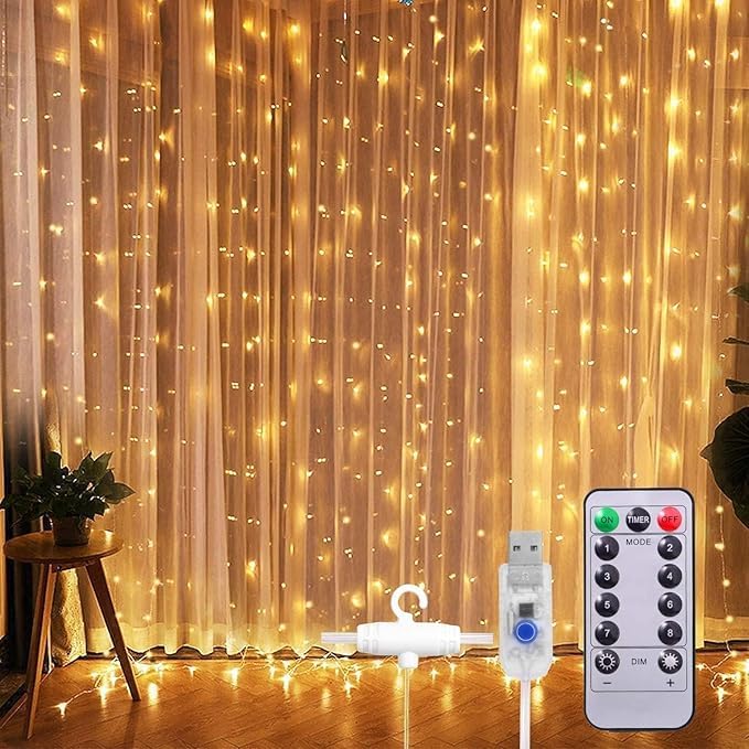Fairy Curtain Lights With Remote Control - Warm White