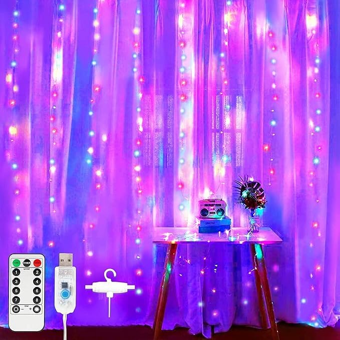 Fairy Curtain Lights With Remote Control - Multicolor